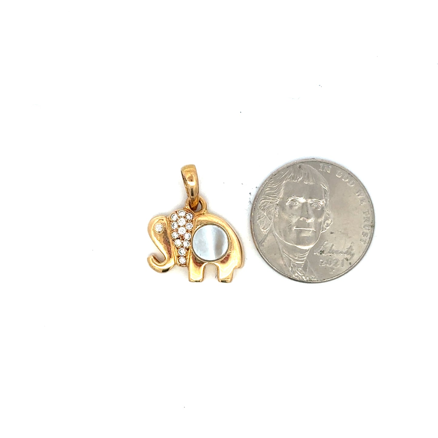 18kt yellow solid gold elephant charm with diamonds charm