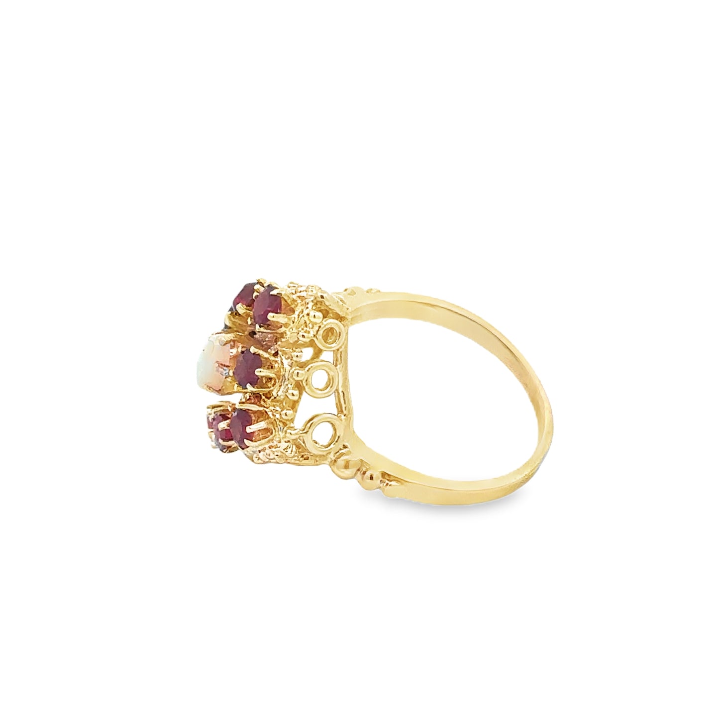 14kt yellow solid gold vintage opal and garnet ring