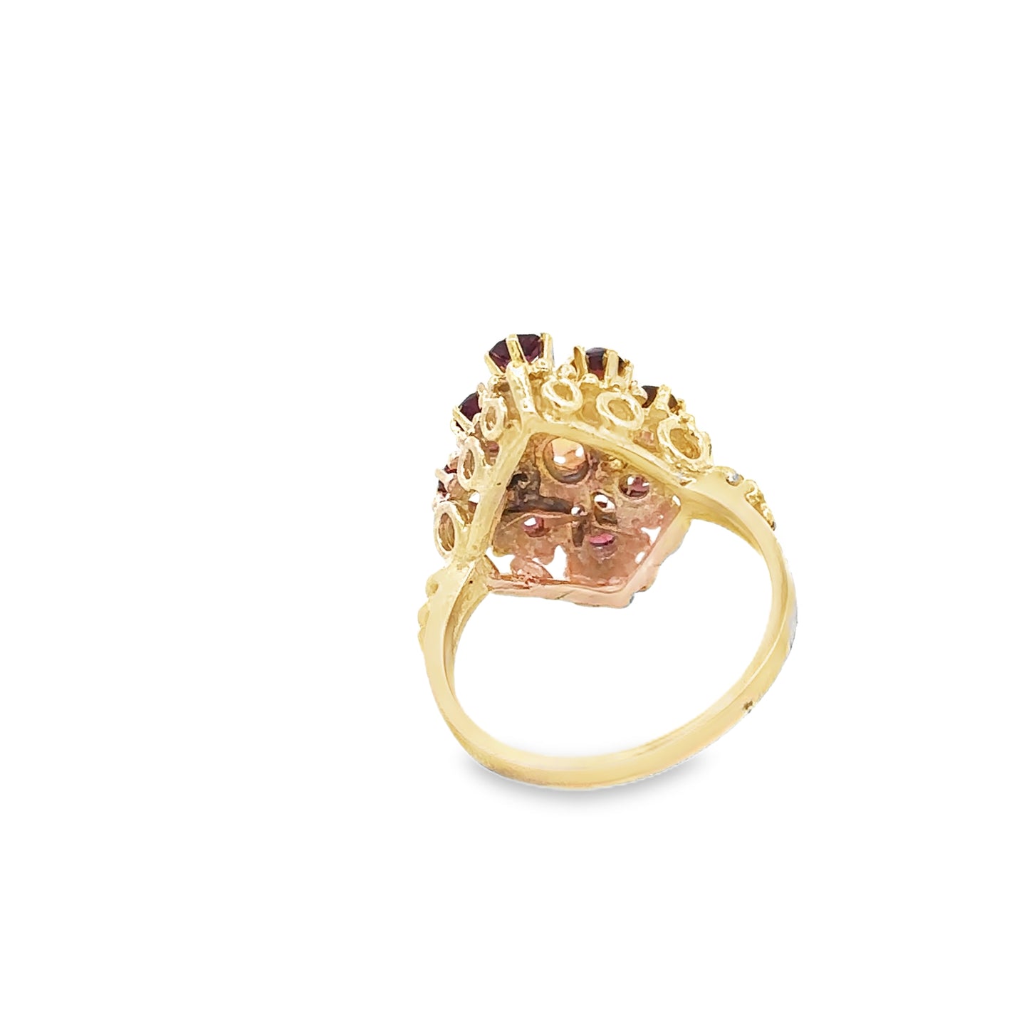 14kt yellow solid gold vintage opal and garnet ring