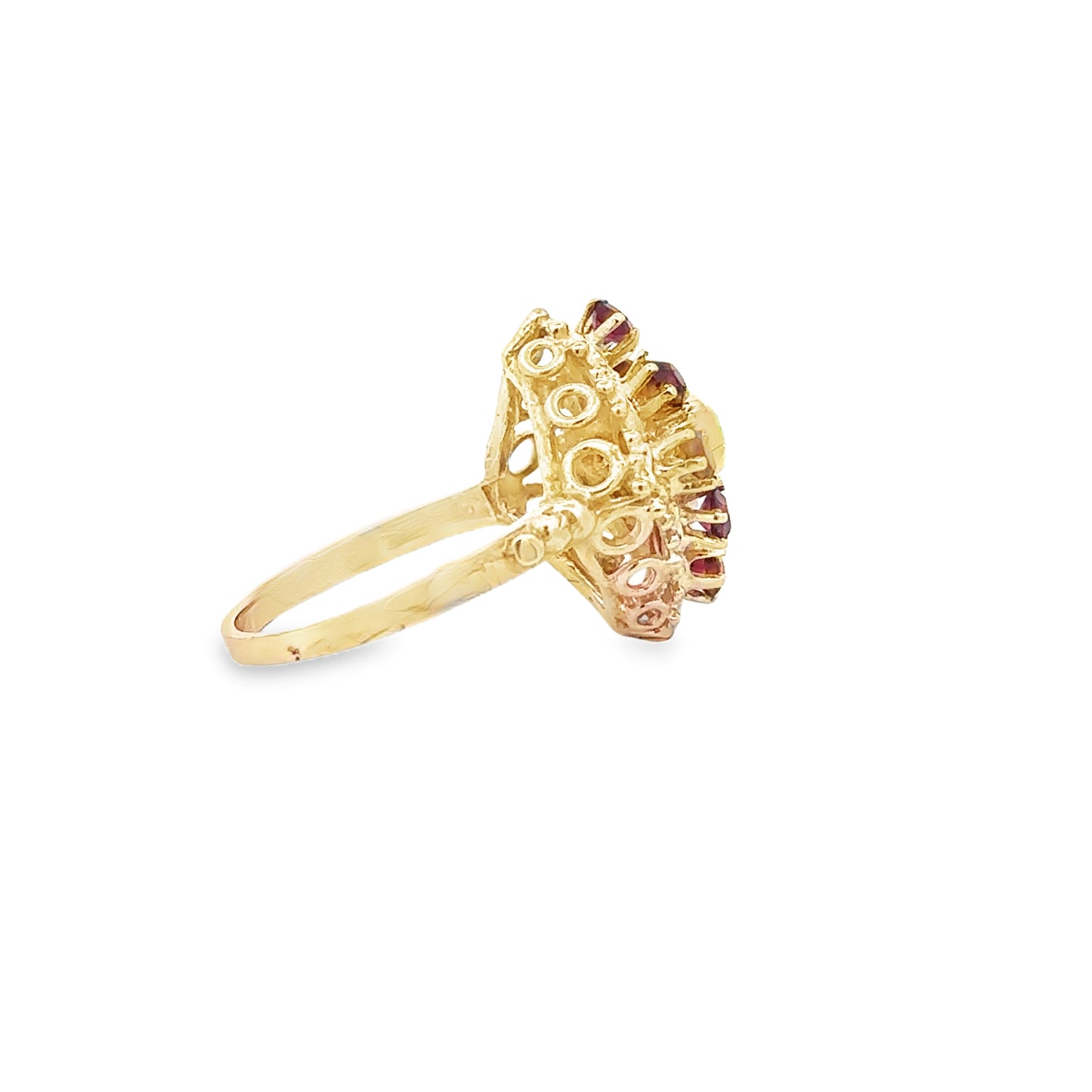 14kt yellow solid gold vintage opal and garnet ring