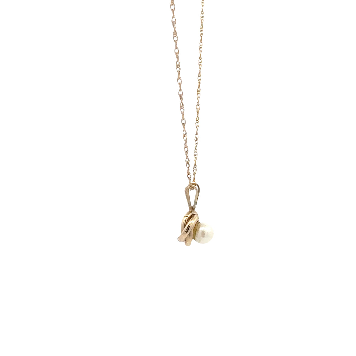 14kt yellow solid gold love knot Pearl pendant vintage