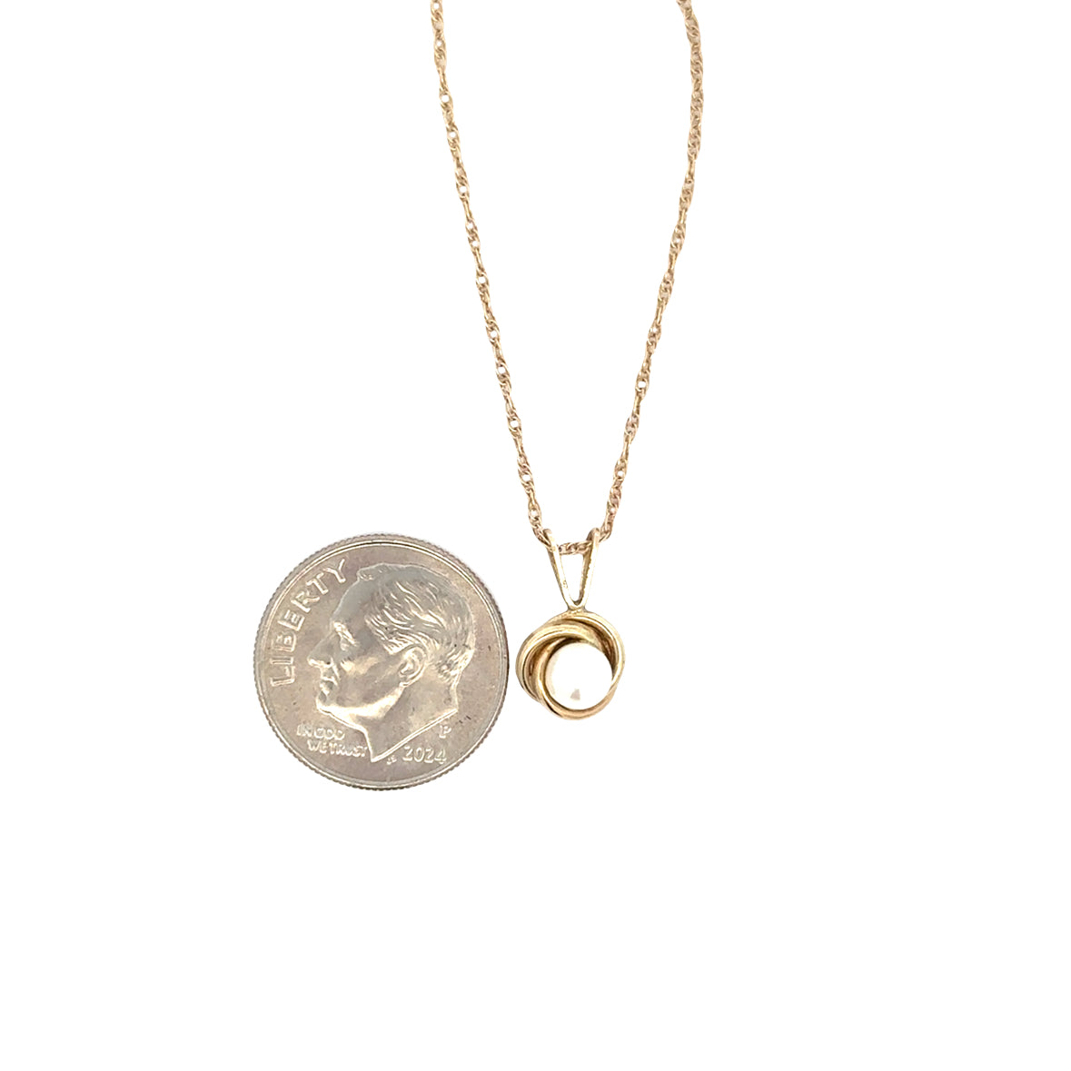14kt yellow solid gold love knot Pearl pendant vintage