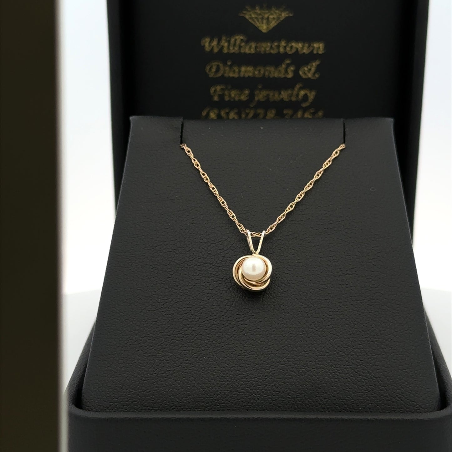 14kt yellow solid gold love knot Pearl pendant vintage