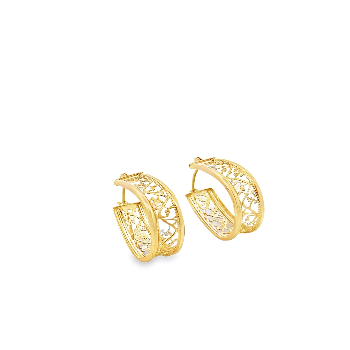 14kt yellow solid gold filigree hoop earrings