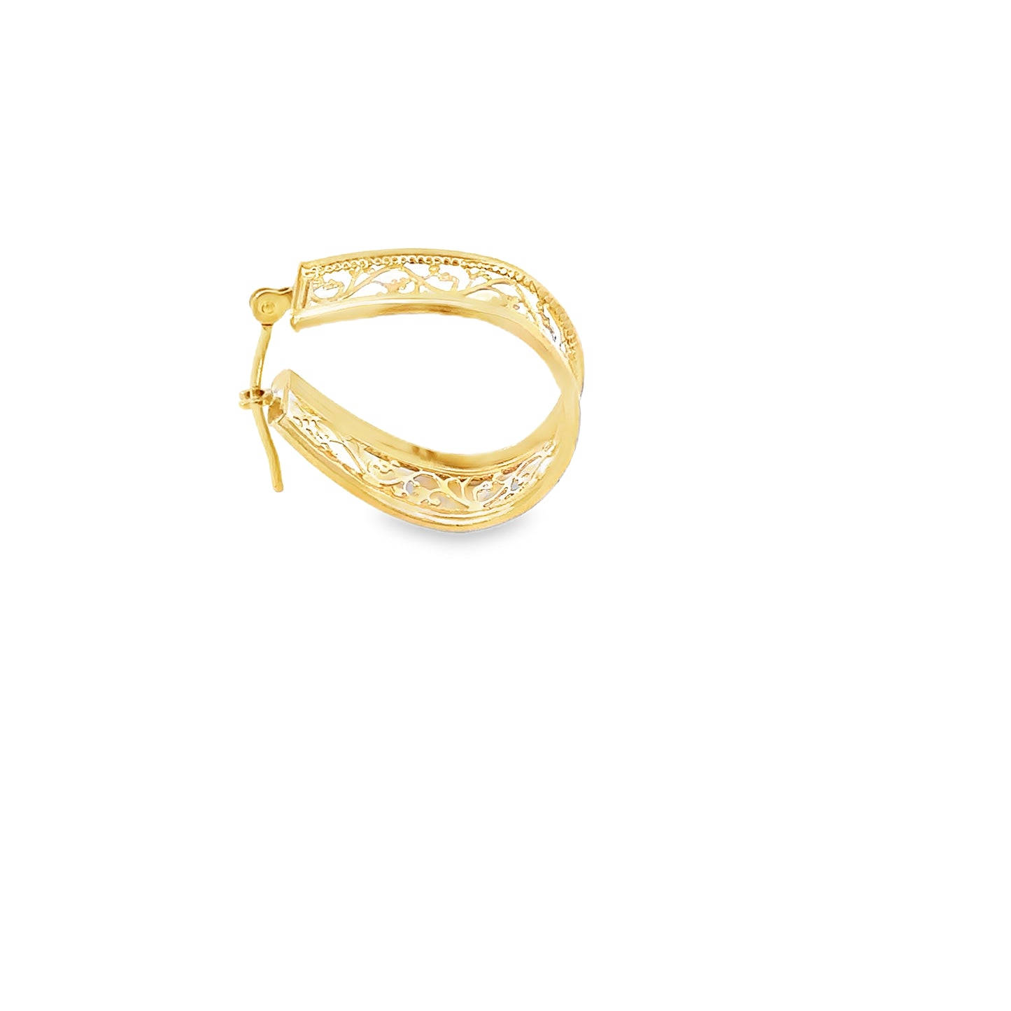 14kt yellow solid gold filigree hoop earrings