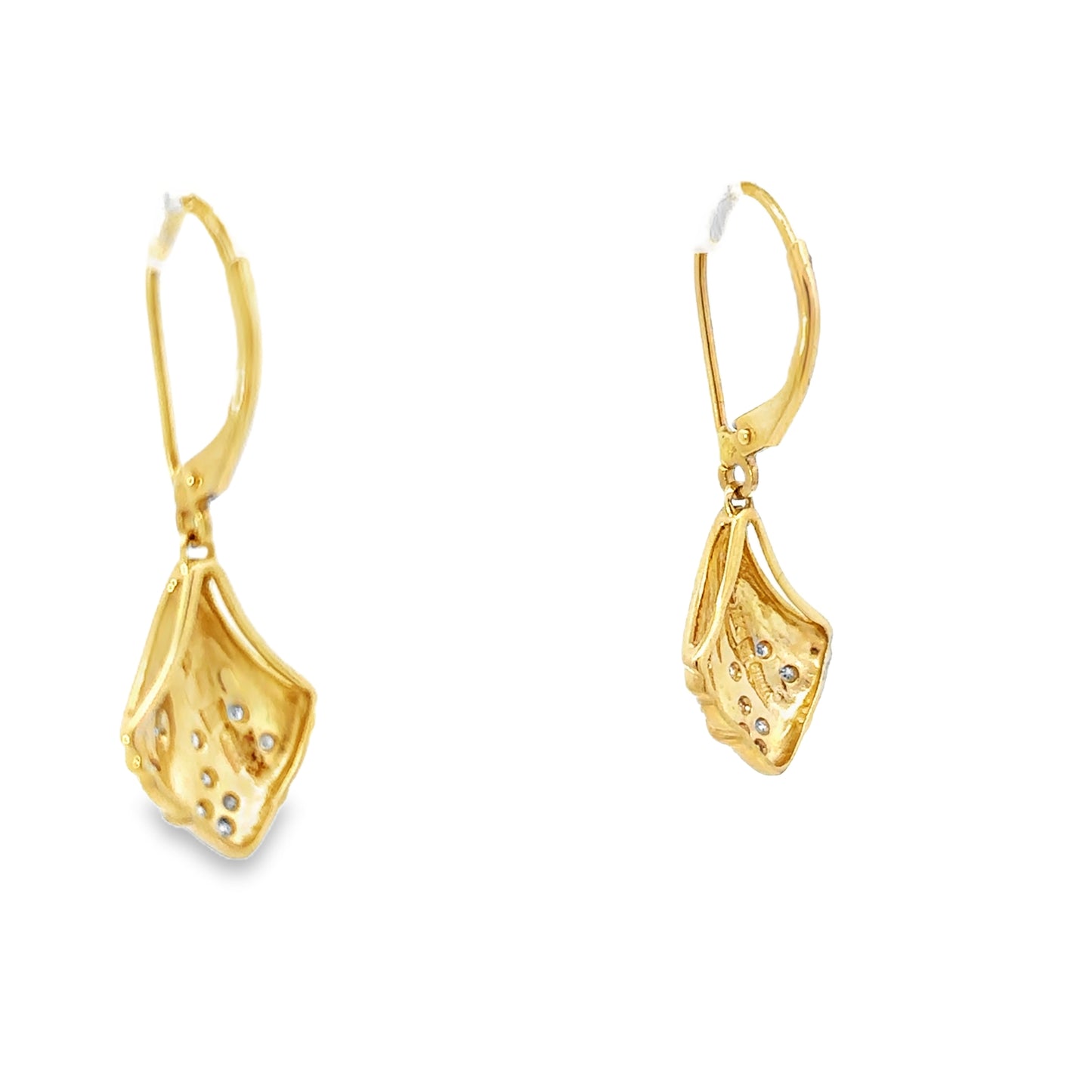 14kt yellow solid gold dangle earrings with diamonds pre-owned