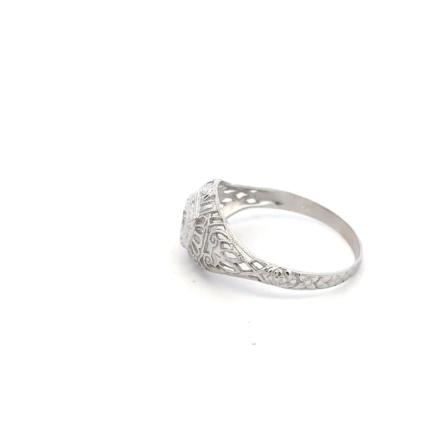 18kt filigree solid white gold ring antique style