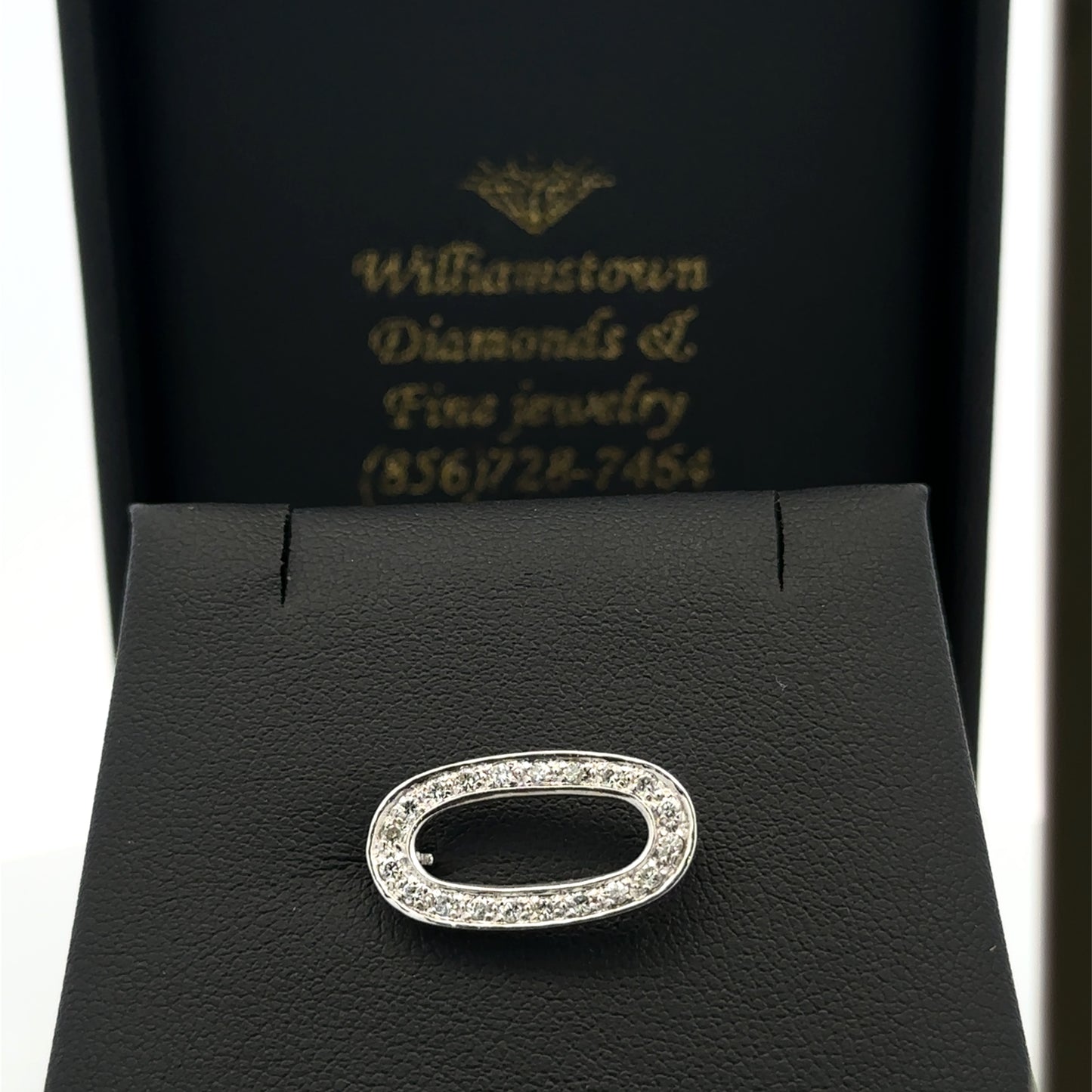 14kt white solid gold oval diamond pin vintage