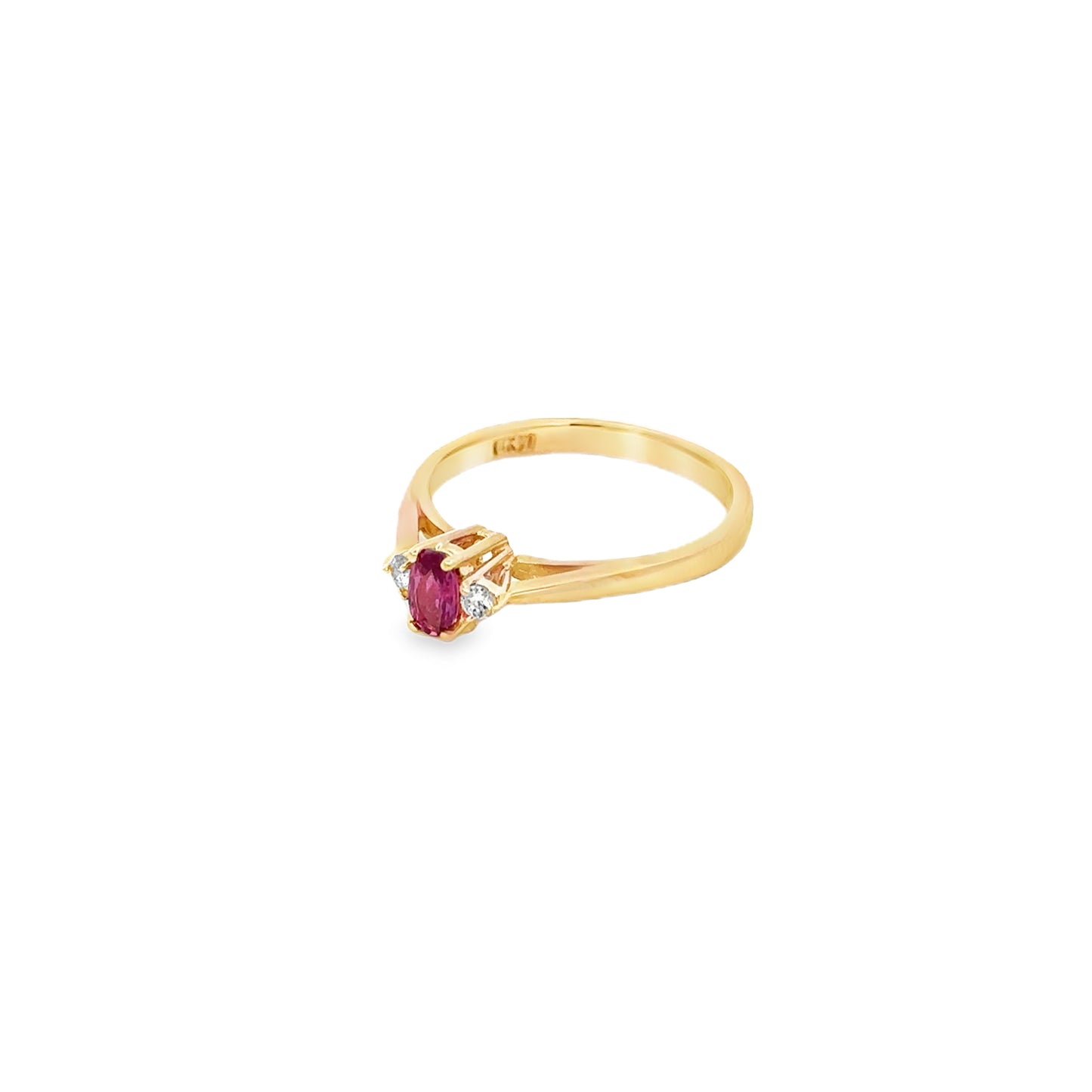 14kt yellow solid gold ruby and diamond vintage ring