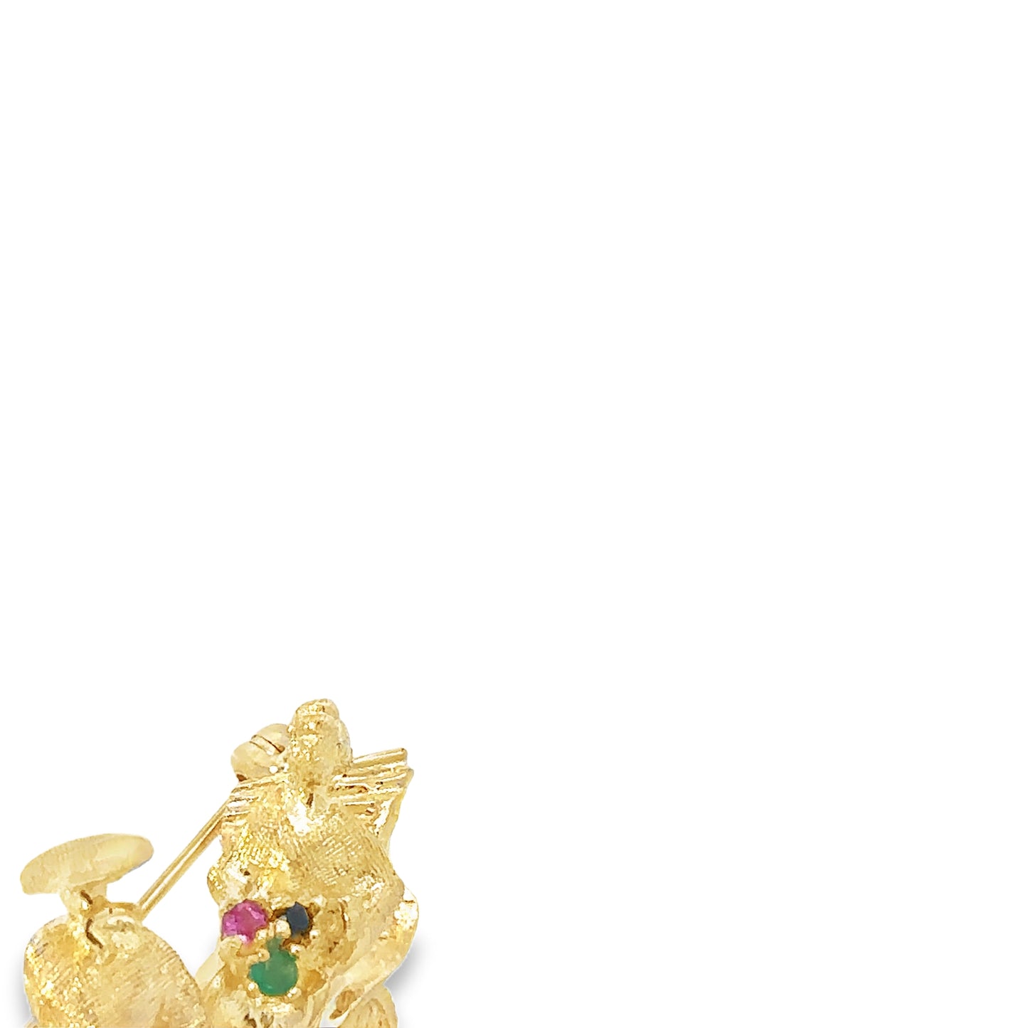 14kt Yellow Gold Rickshaw Pin with Genuine Ruby, Sapphire, and Emerald