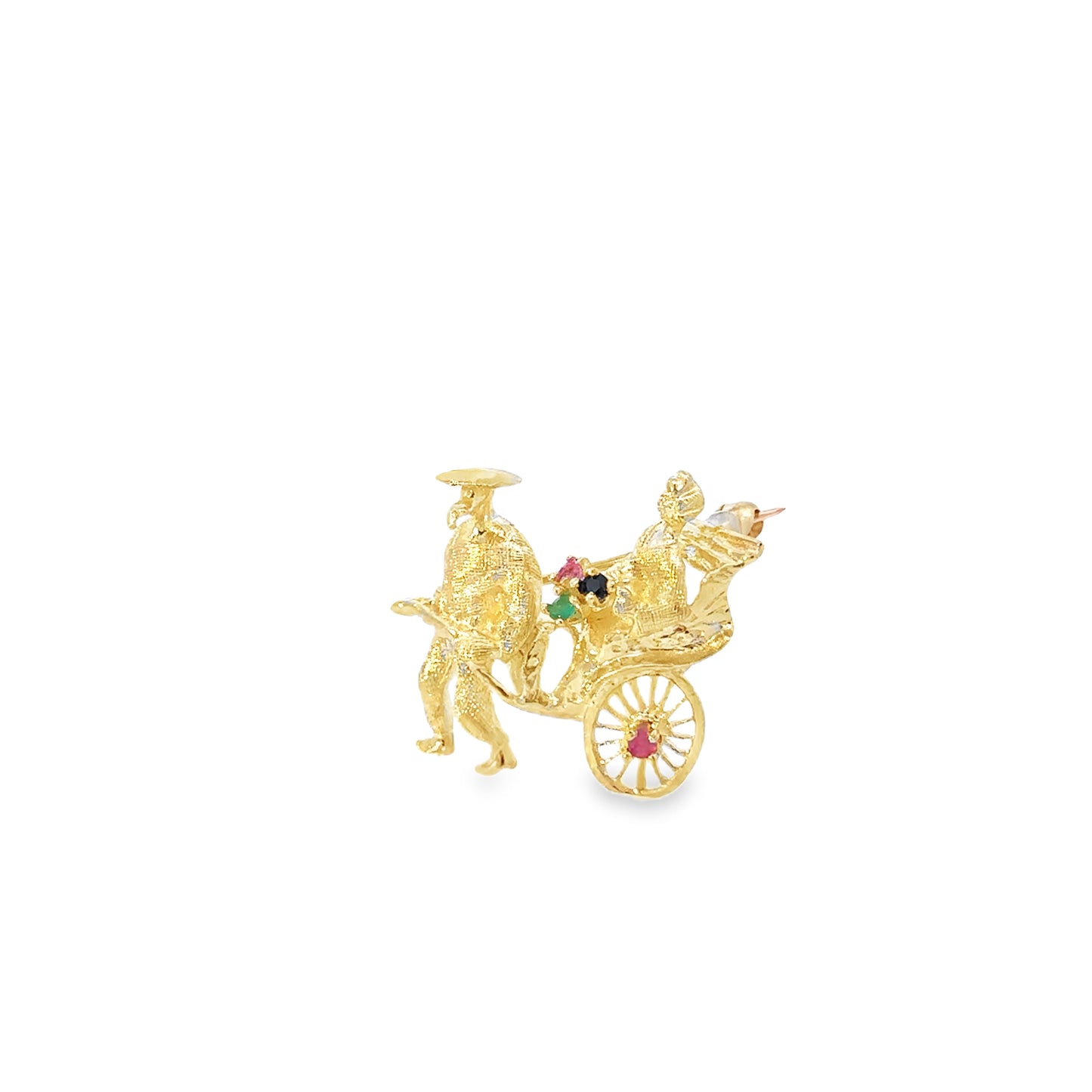 14kt Yellow Gold Rickshaw Pin with Genuine Ruby, Sapphire, and Emerald