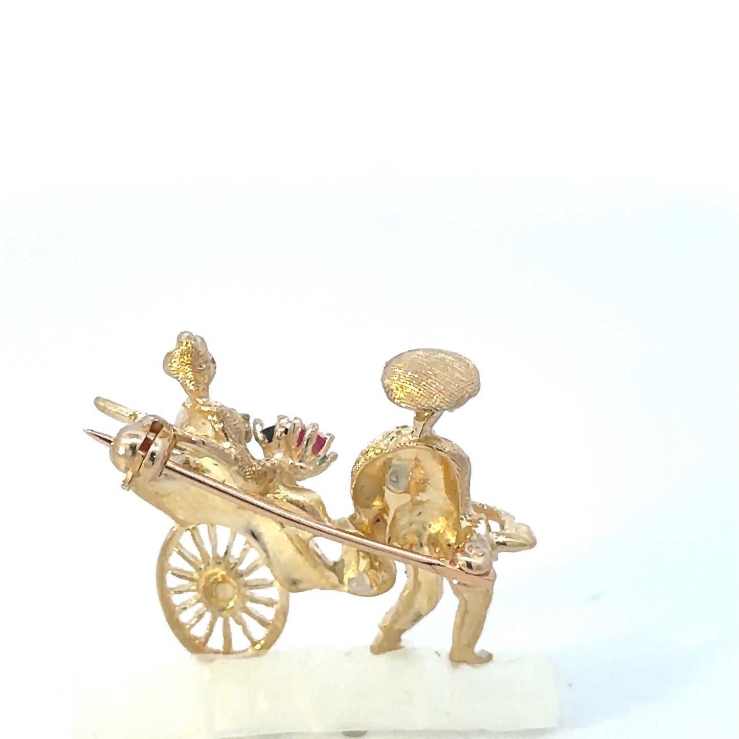 14kt Yellow Gold Rickshaw Pin with Genuine Ruby, Sapphire, and Emerald