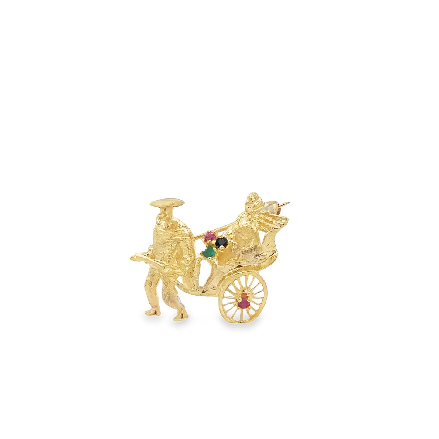 14kt Yellow Gold Rickshaw Pin with Genuine Ruby, Sapphire, and Emerald