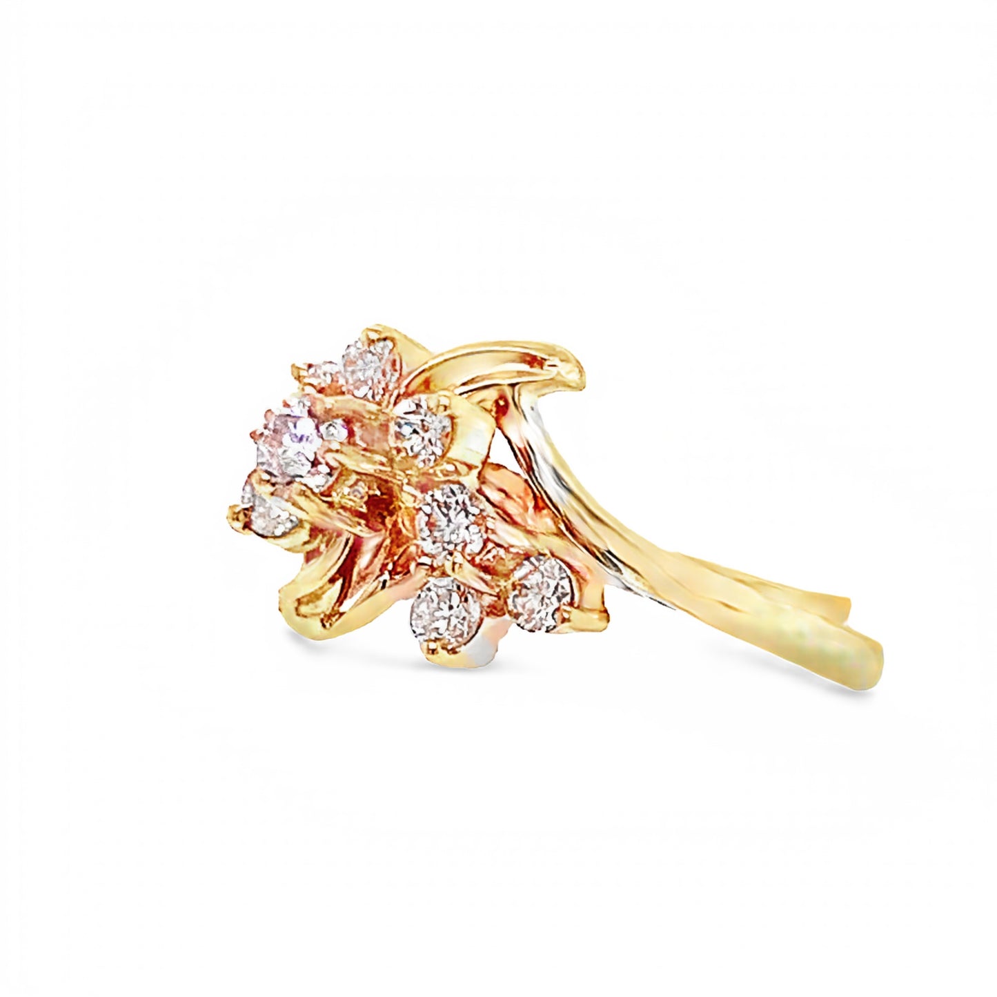 14KT Yellow Gold vintage waterfall Ring with diamonds