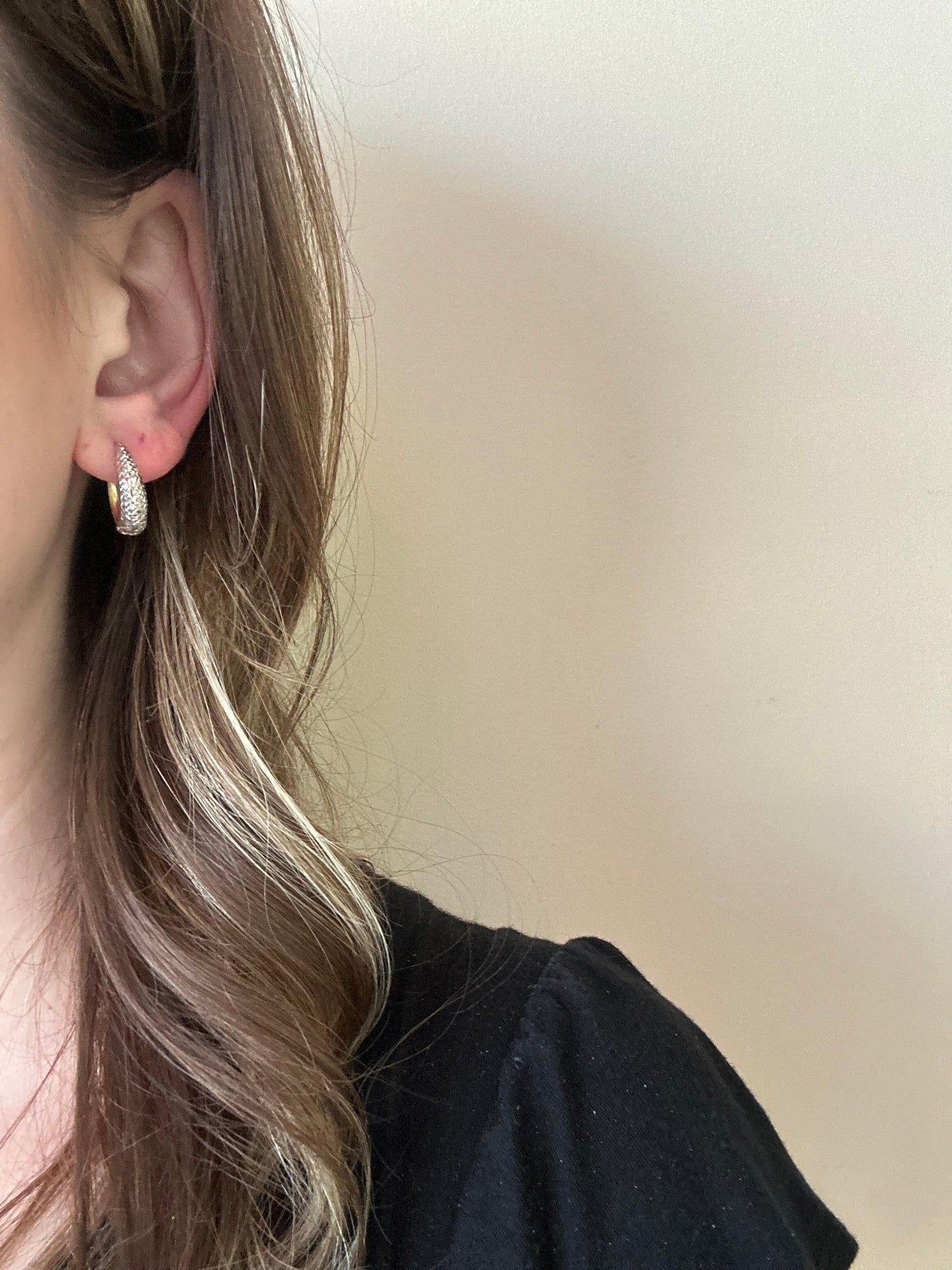 14kt solid yellow gold two tone earrings