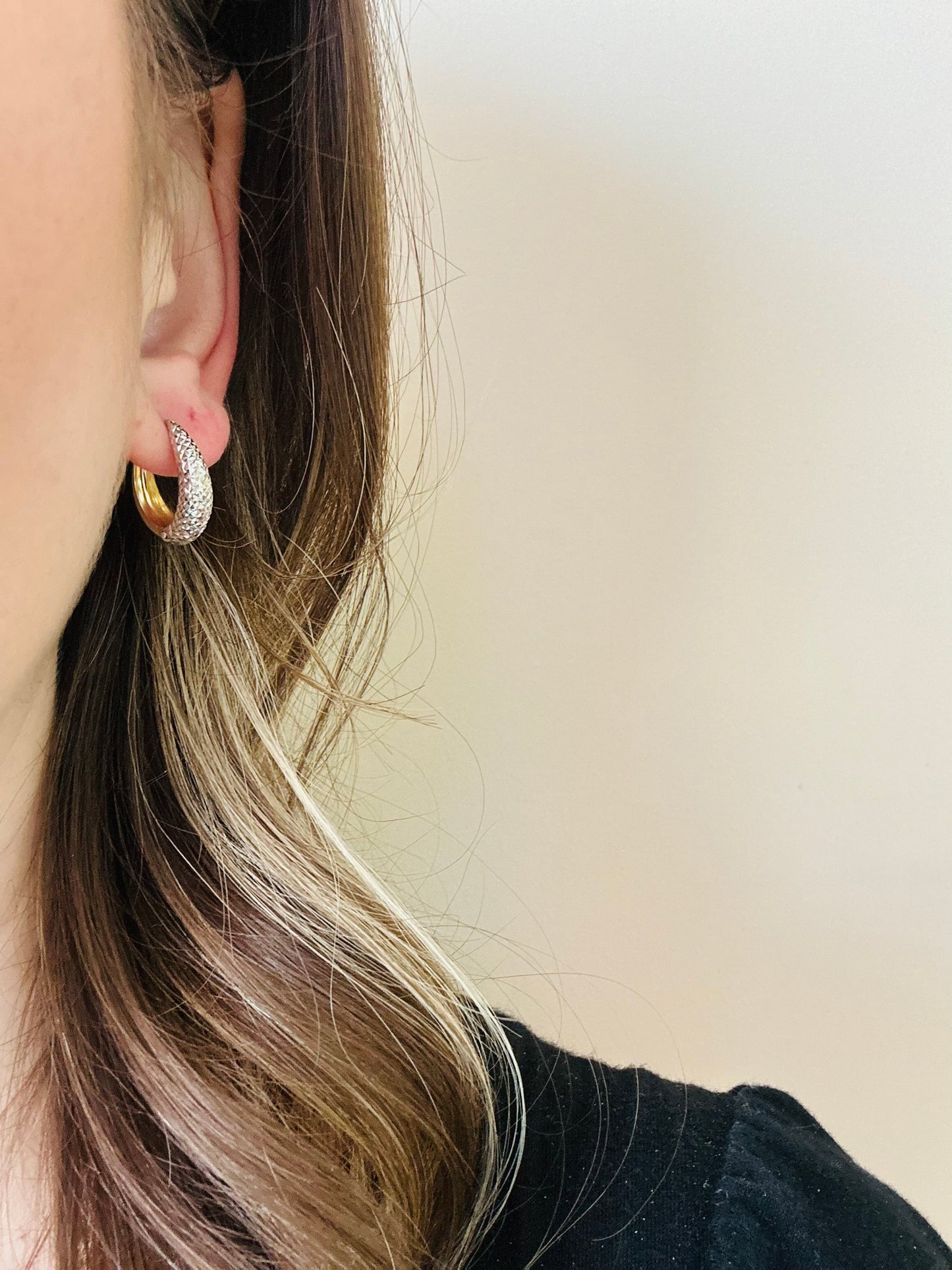 14kt solid yellow gold two tone earrings