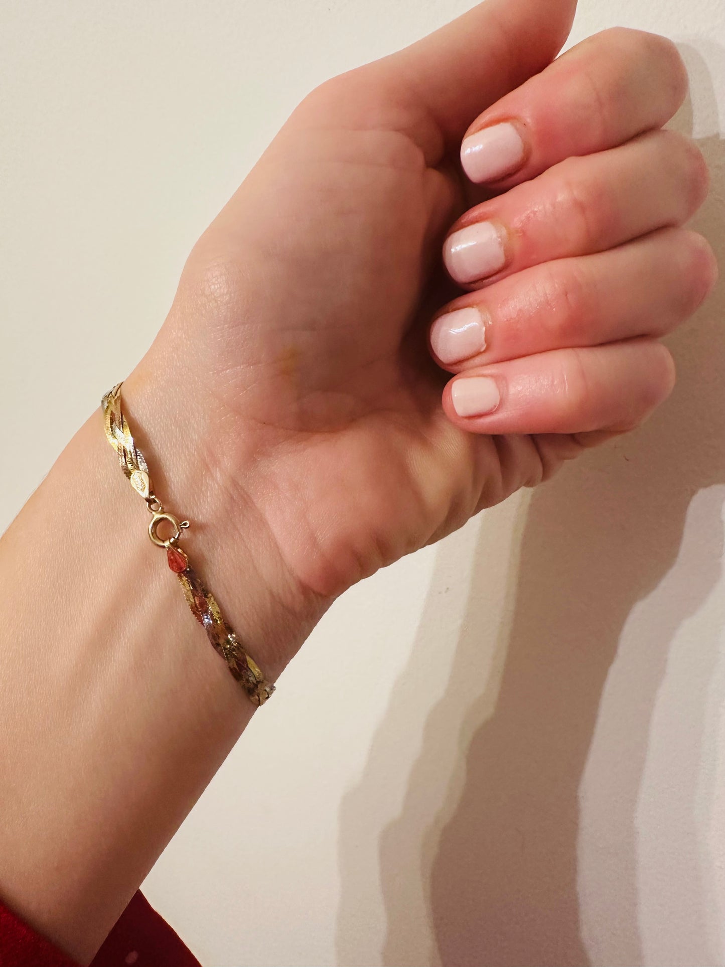 14ky solid gold braided bracelet Tri Color gold