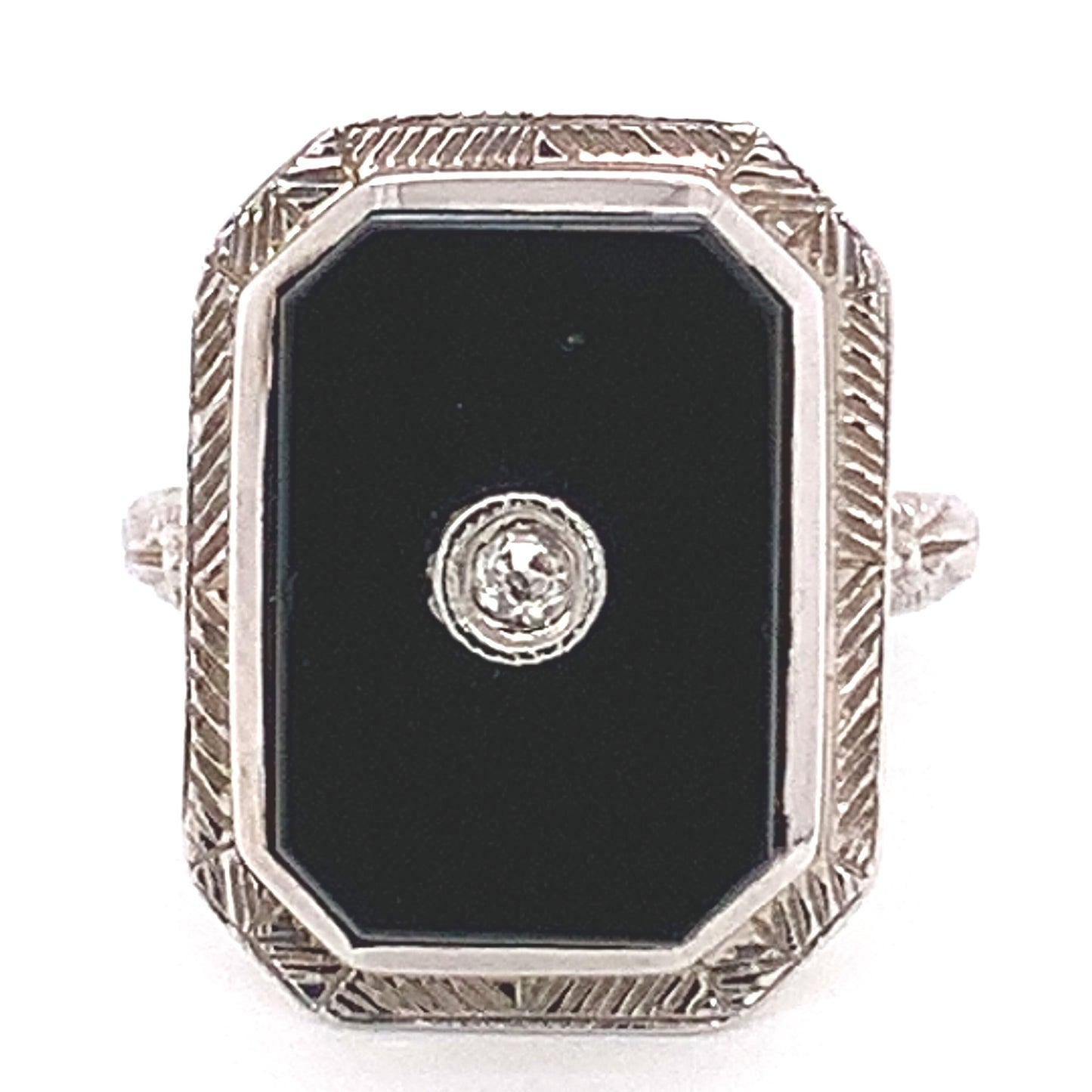 14kt solid White Gold Ring Antique/Onyx Diamond