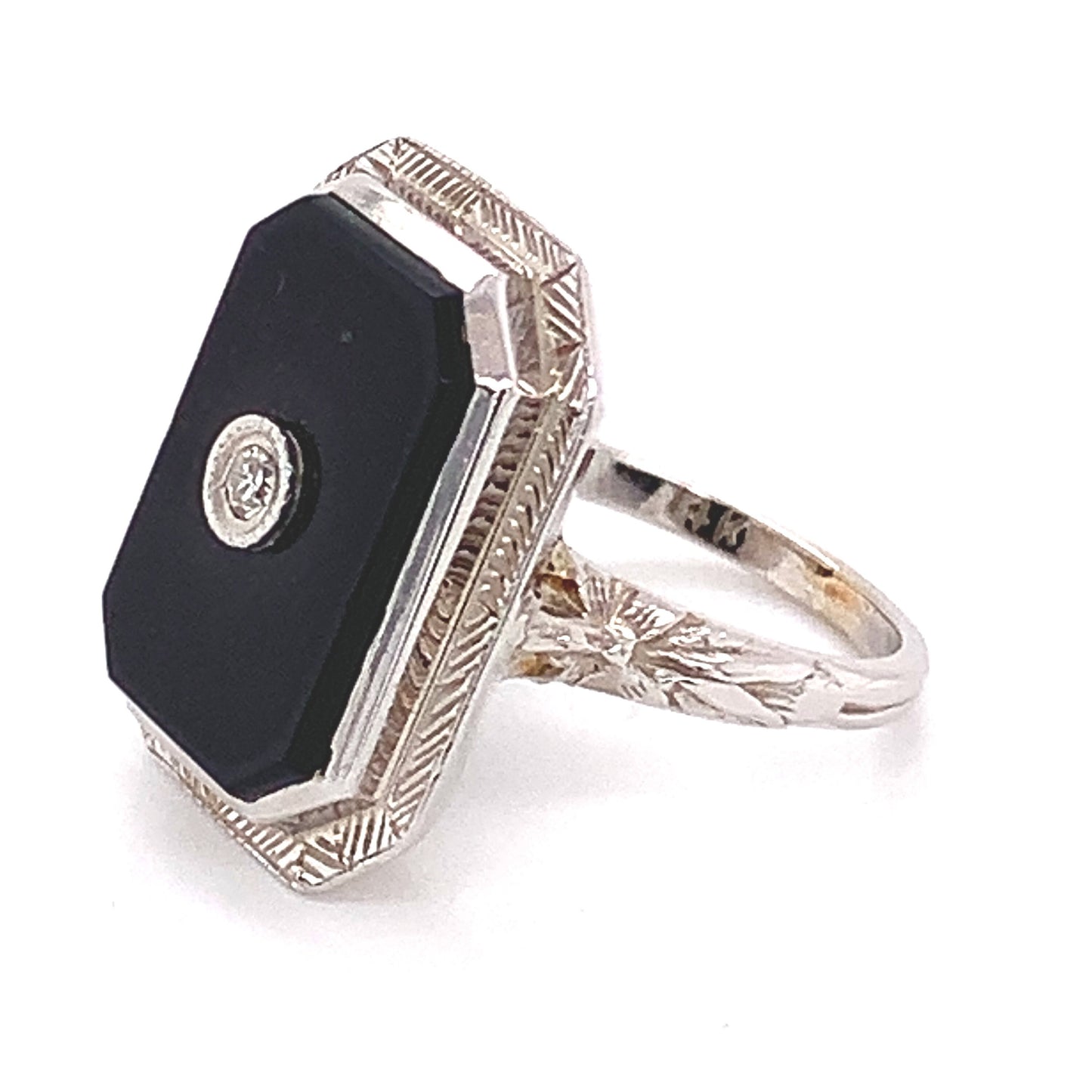 14kt solid White Gold Ring Antique/Onyx Diamond