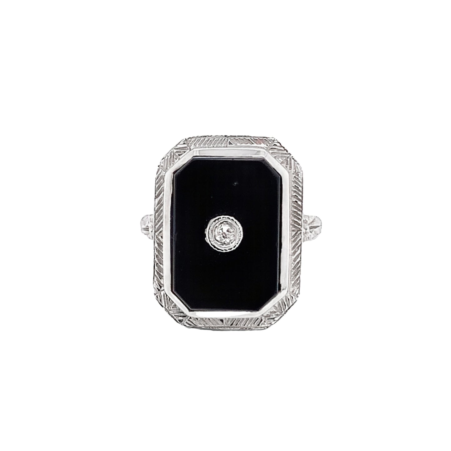 14kt solid White Gold Ring Antique/Onyx Diamond