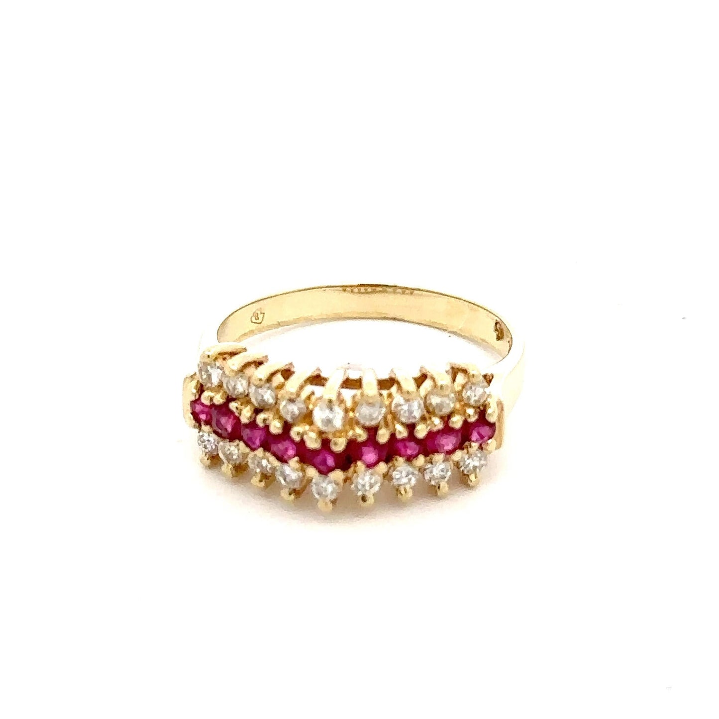 14 kt yellow gold vintage ruby and diamond ring