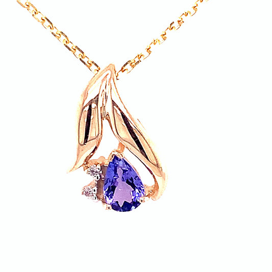 14KT Yellow Gold Pear Shaped Tanzanite Pendant with Diamonds
