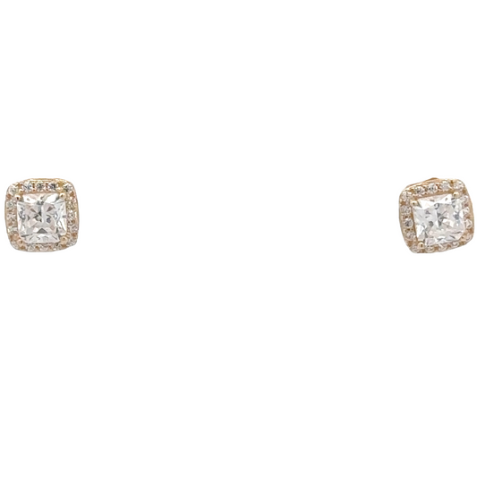 14kt yellow solid gold CZ square earrings