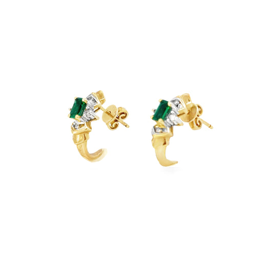 10kt yellow gold emerald and diamond earrings