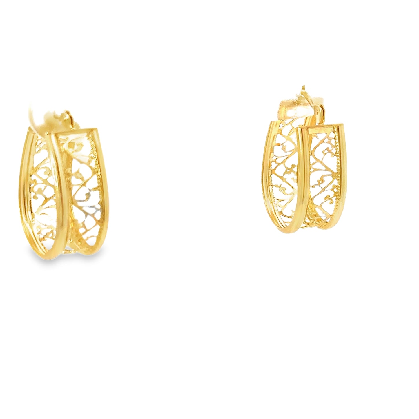 14kt yellow solid gold filigree hoop earrings