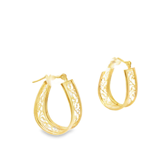 14kt yellow solid gold filigree hoop earrings