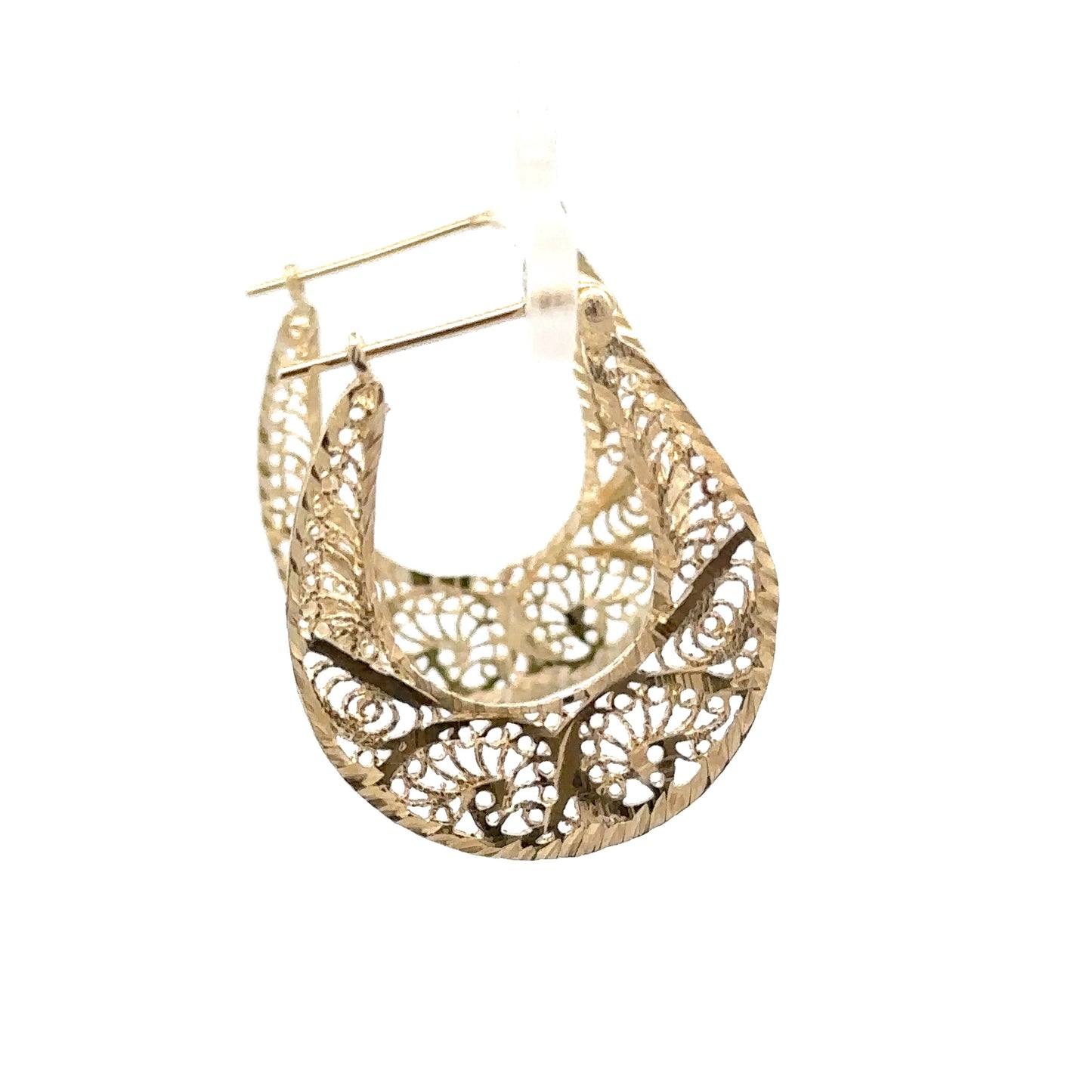 14kt yellow solid gold filigree hoop earrings vintage