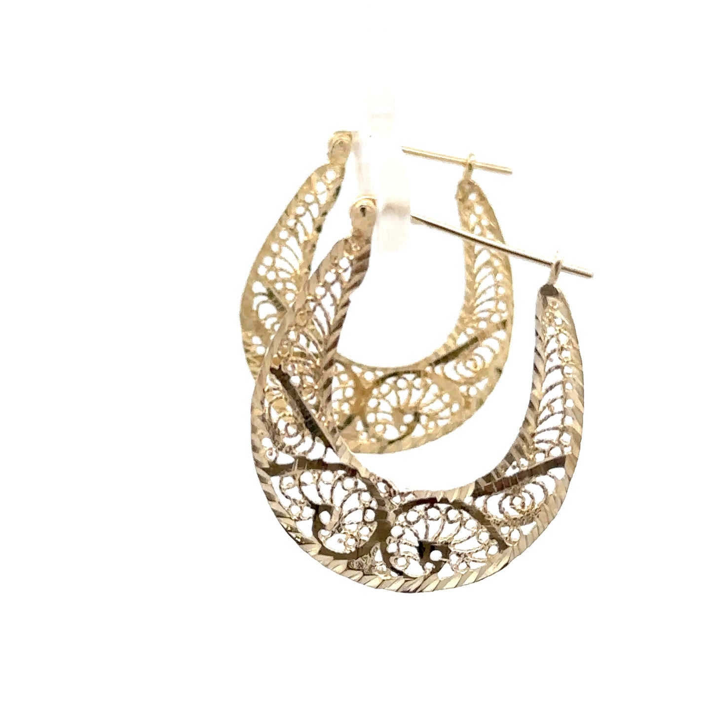 14kt yellow solid gold filigree hoop earrings vintage