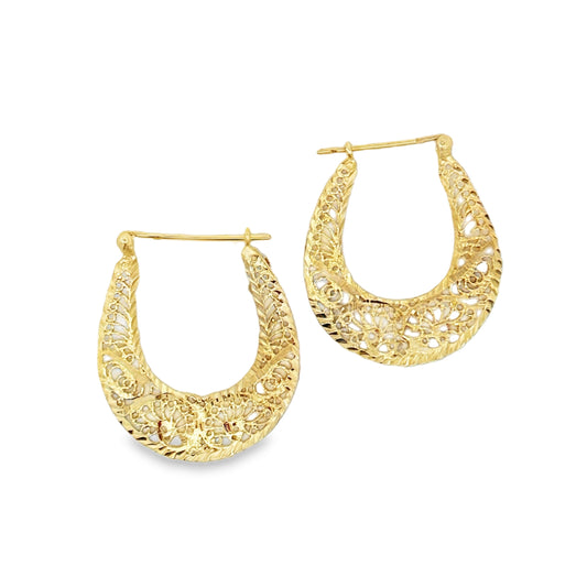 14kt yellow solid gold filigree hoop earrings vintage