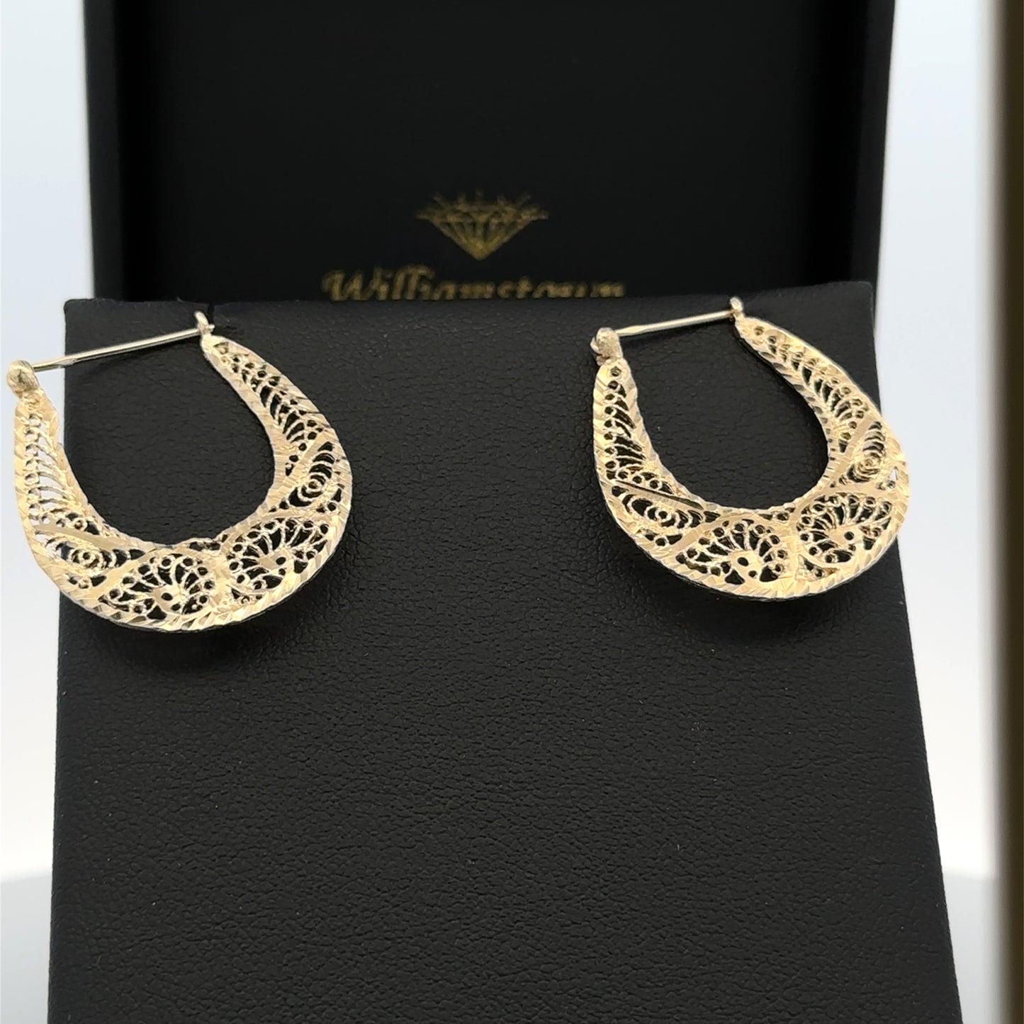 14kt yellow solid gold filigree hoop earrings vintage