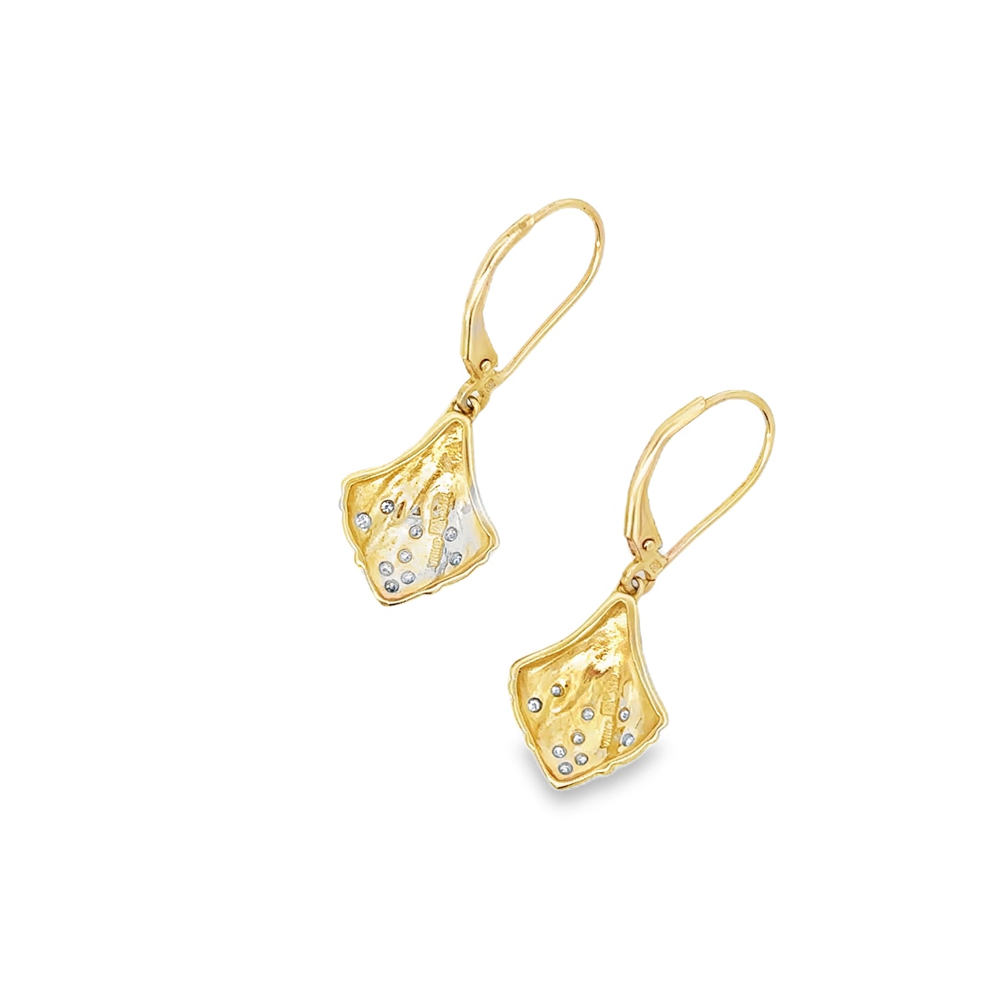14kt yellow solid gold dangle earrings with diamonds pre-owned