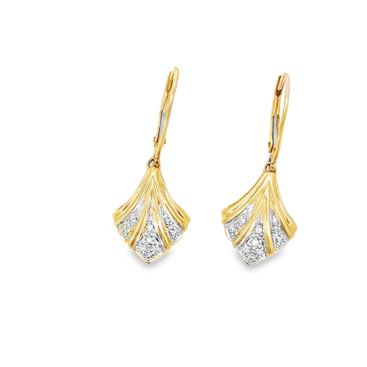 14kt yellow solid gold dangle earrings with diamonds pre-owned