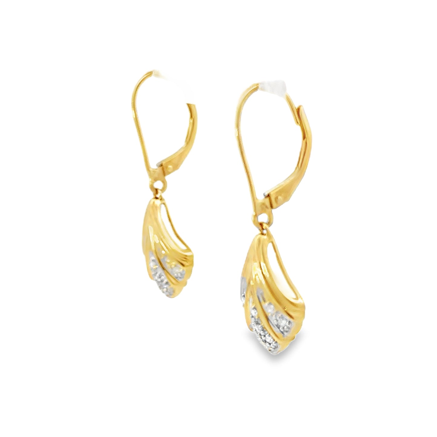 14kt yellow solid gold dangle earrings with diamonds pre-owned