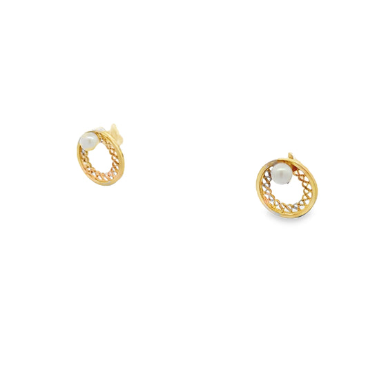 14kt yellow solid gold earrings vintage with pearl