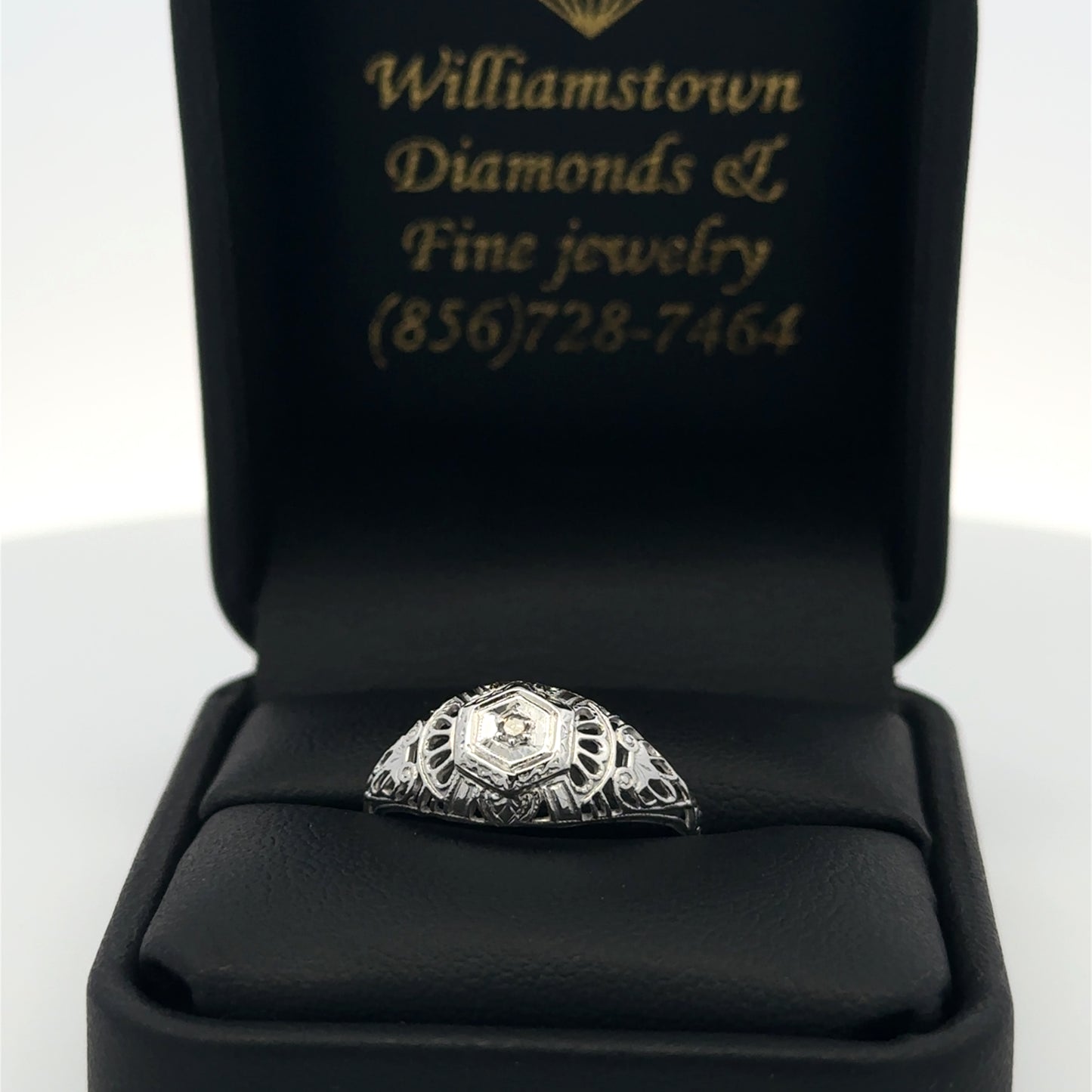 18kt filigree solid white gold ring antique style