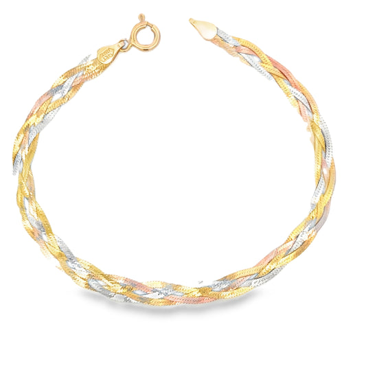 14ky solid gold braided bracelet  Tri Color gold