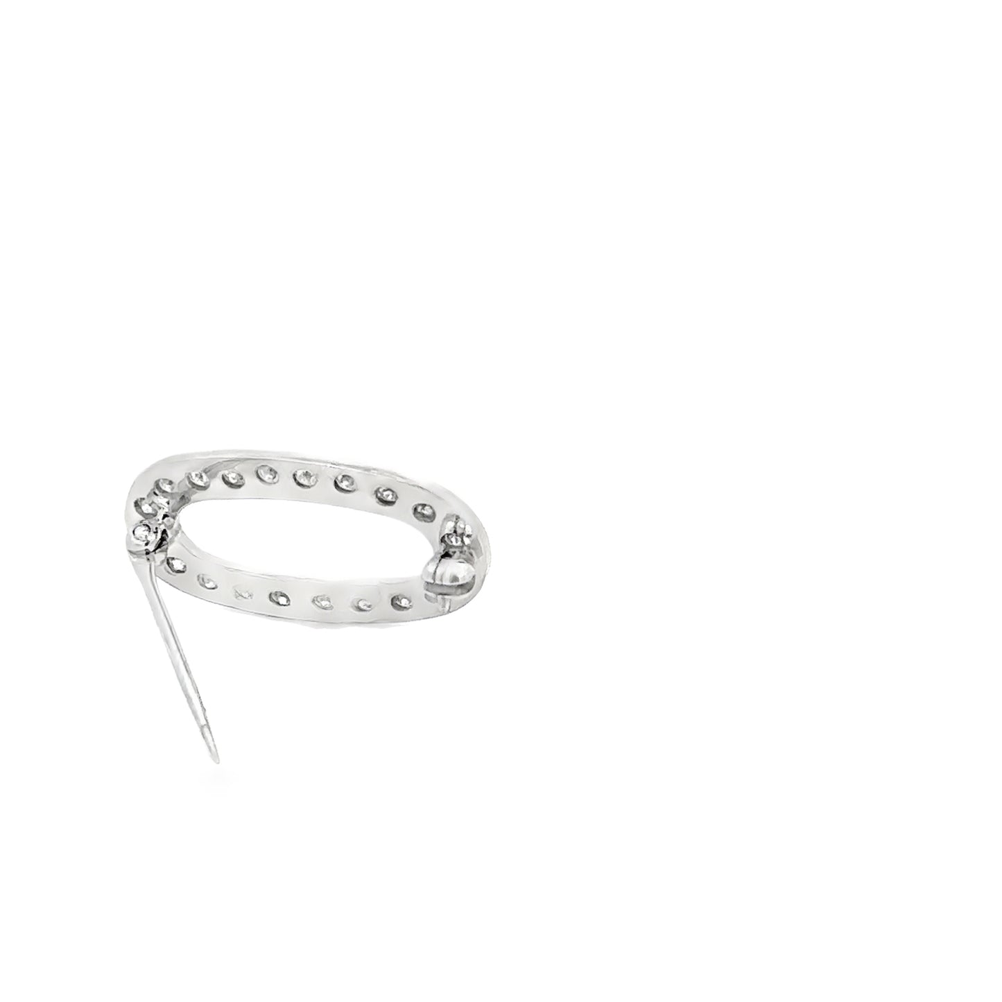 14kt white solid gold oval diamond pin  vintage