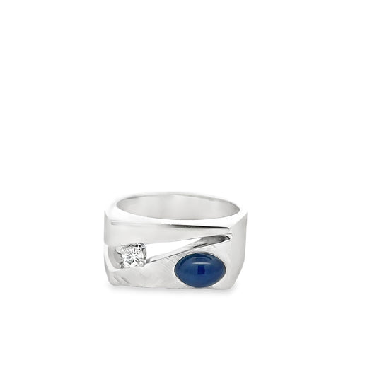 14kt white solid gold ring with diamond and lindy blue star