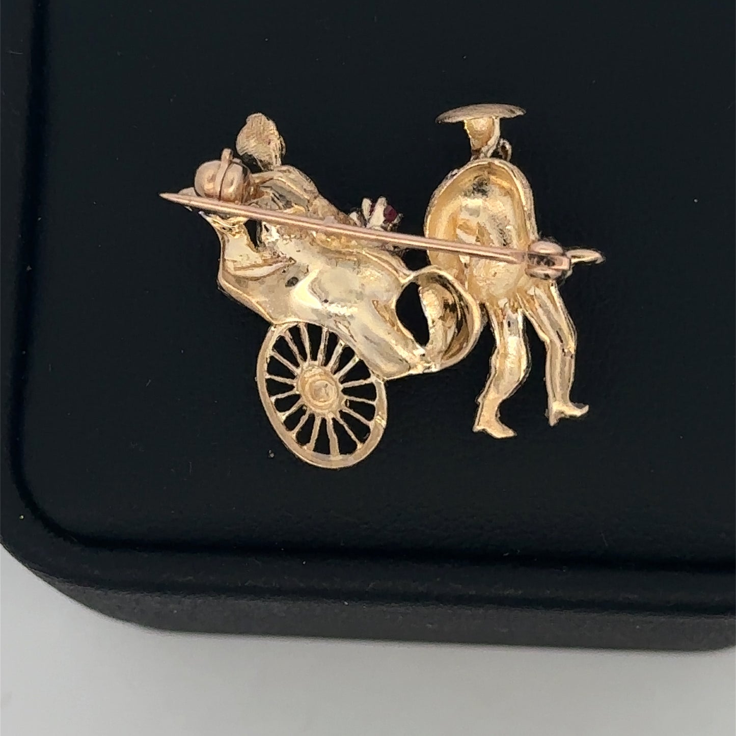 14kt Yellow Gold Rickshaw Pin with Genuine Ruby, Sapphire, and Emerald