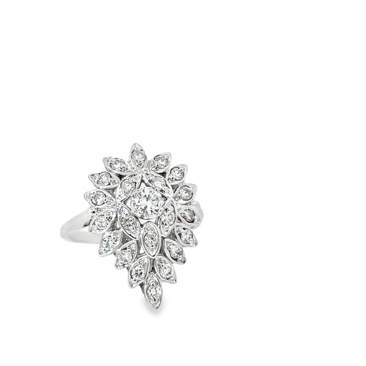 14KT White gold Ring Cluster Center approx . .60CTW