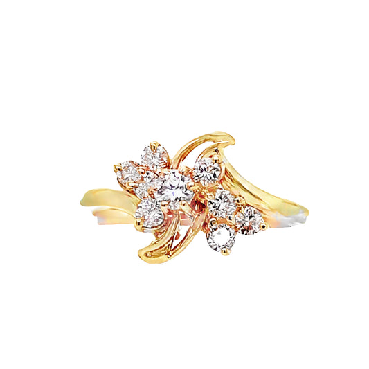 14KT Yellow Gold vintage waterfall Ring with diamonds