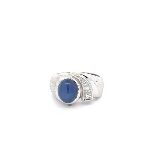 14kt white  gold vintage ring Lundy blue star and diamond