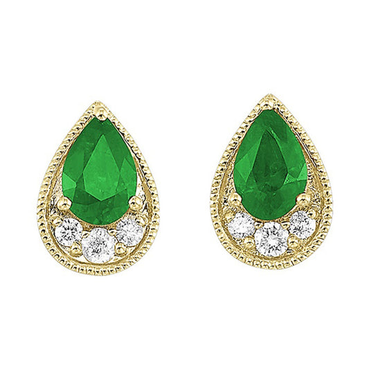 14Kt Yellow Gold Diamond 1/10Ctw &amp; Emerald 1Ctw Earring