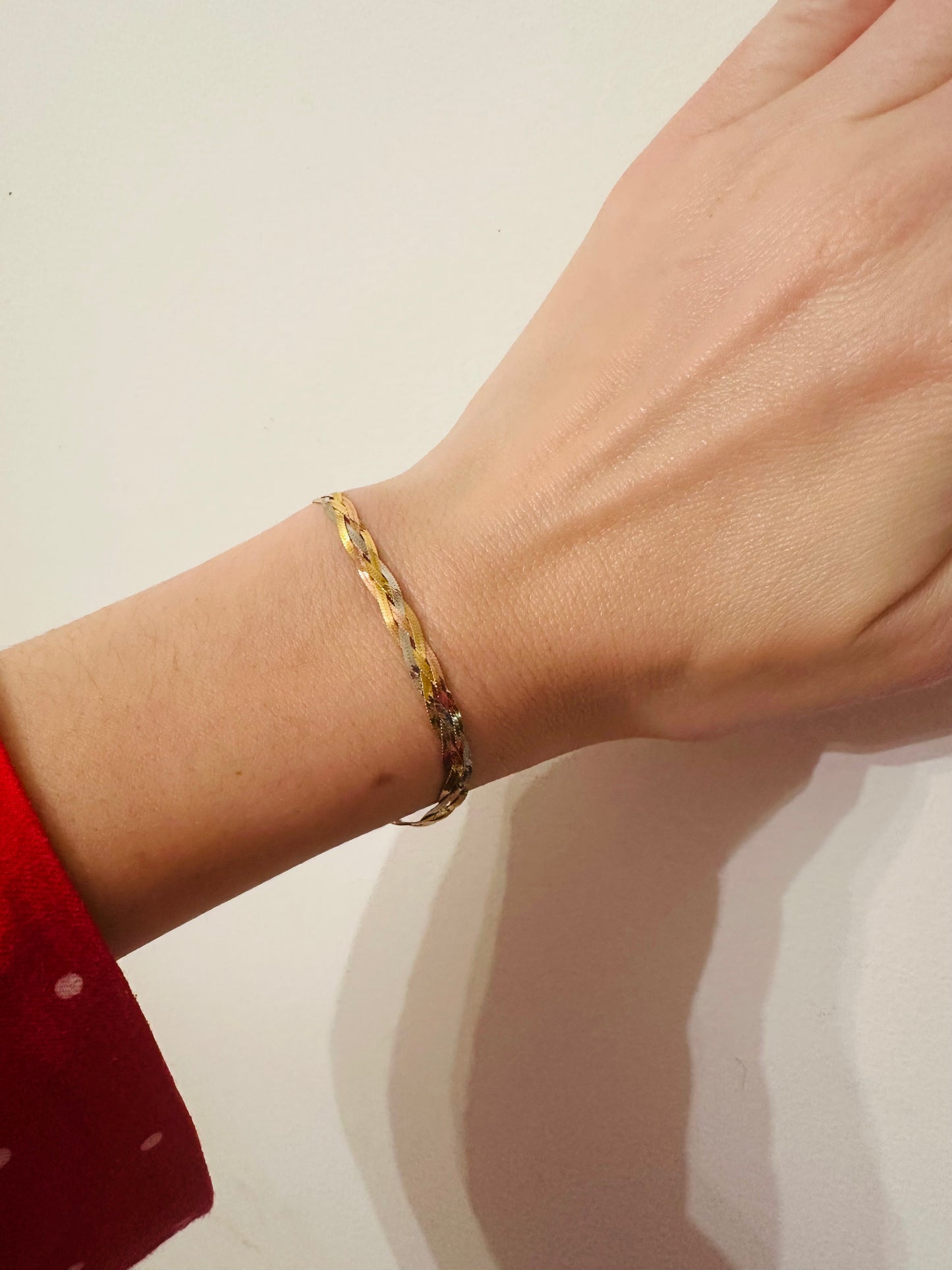 14ky solid gold braided bracelet  Tri Color gold