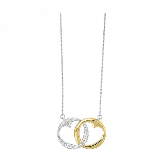 Diamond Halo Heart Double Eternity Circle Pendant In 10k Yellow Gold & Sterling Silver