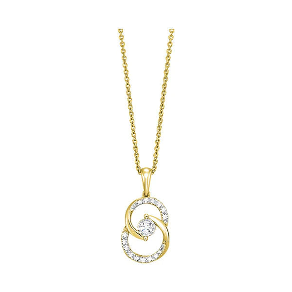 Yellow gold Double Circle Pendant 10kt (1/4CTW)